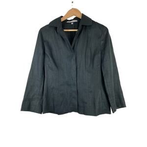 Ellen Tracy Size 8 Black 100% Linen Lightweight Button Up Jacket